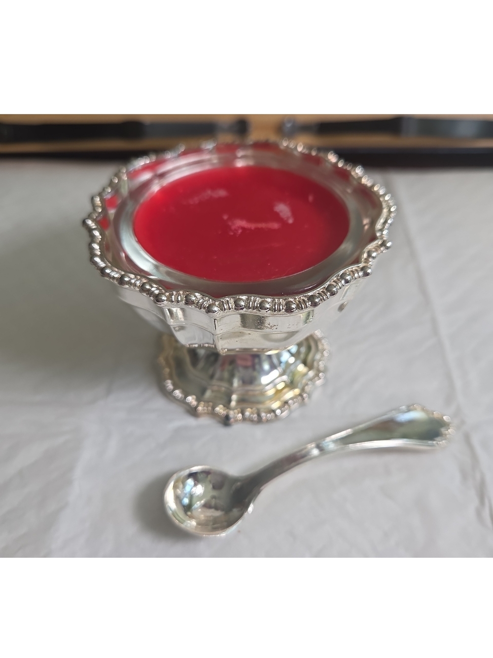 VINTAGE AVON SILVERPLATED SALT CELLAR AND SPOON - HUDSON MANOR COLLECTION
